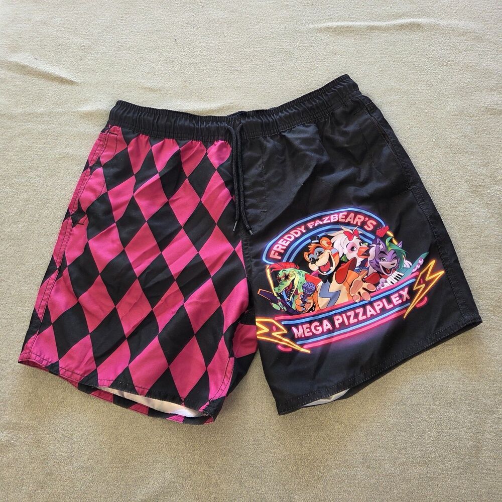 Hot Topic Five Nights At Freddys Split SwimTrunks Shorts Mens Small FNAF Fazbear